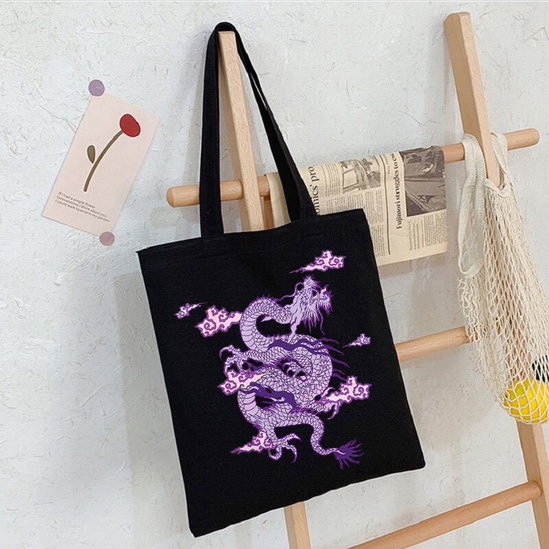 2022 중국 드래곤 애니메이션 프린트 펑크 캔버스 가방, 하라주쿠 쇼퍼 대용량 여성용 가방 빈티지 클래식 숄더백 핸드백