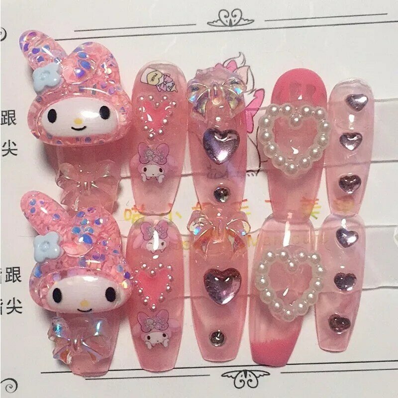 Calcomanía de uñas Sanrio My Melody para niñas, muñeco de dibujos animados hecho a mano, pegatina de uñas de Hello Kitty, juguete de decoración de uñas de Anime