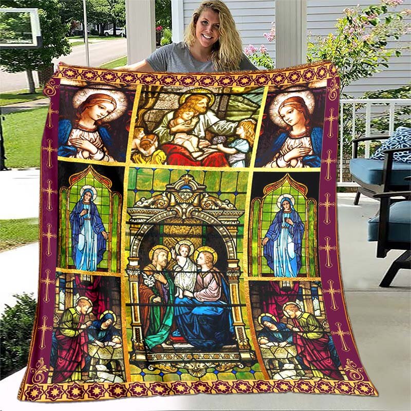 Jesus Virgin Mary Selimut Lembut Selimut Tempat Tidur Flanel Ruang Tamu/Kamar Tidur Selimut Hangat