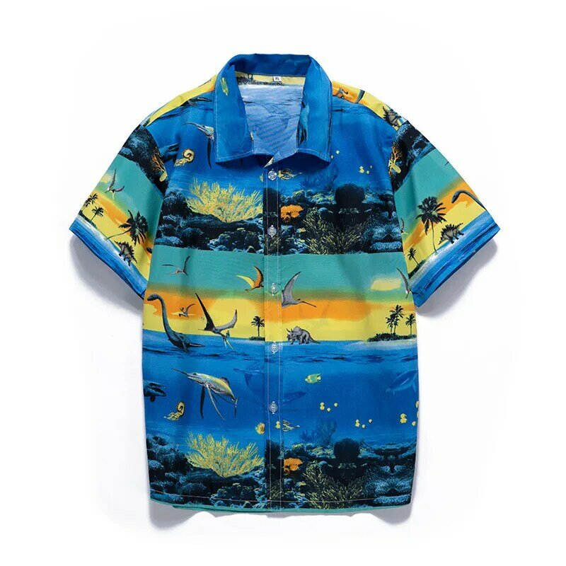 الصيف قمصان هاواي للرجال ثلاثية الأبعاد زر عادية أسفل فضفاضة قصيرة الأكمام المطبوعة قميص رجالي قمصان الشاطئ المتضخم
