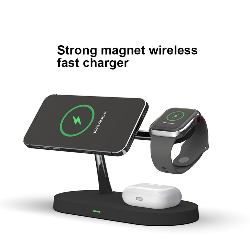 Wireless Charger สีดำสำหรับ Air Pod 5ใน1แท่นชาร์จไร้สาย Qi Fast Wireless Charger ผู้ถือ