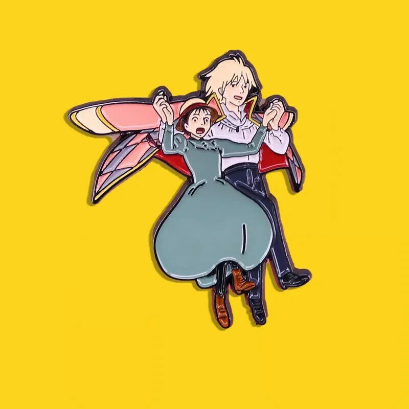Alta qualidade dos desenhos animados uivos em movimento castelo esmalte pino casal broche anime crachá masculino e feminino mochila pino bonito anime acessórios