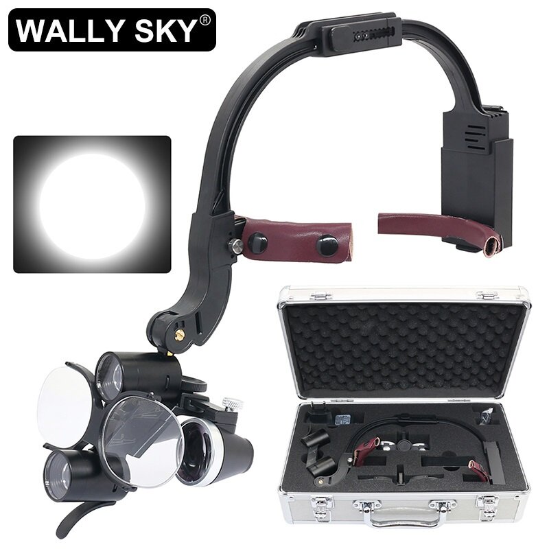 5W Dental LED Headlight 2.5X 3.5X Binocular Loupes 1.5X Magnifier Lens Dentist ENT Inspection Headlamp with Rechargeable Battery