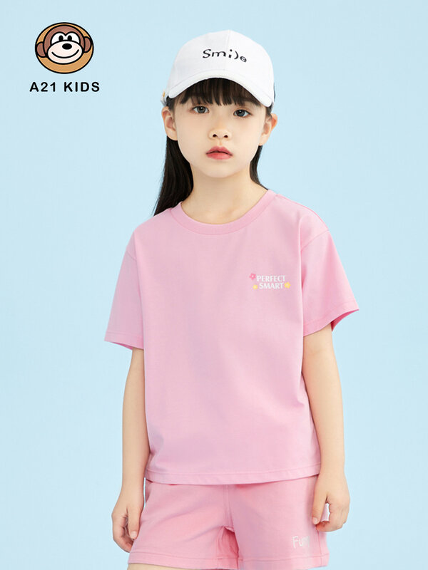 Camiseta de punto A21 para niñas, Tops informales holgados con cuello redondo y hombros caídos, manga corta con estampado de dibujos animados, novedad de verano 2022