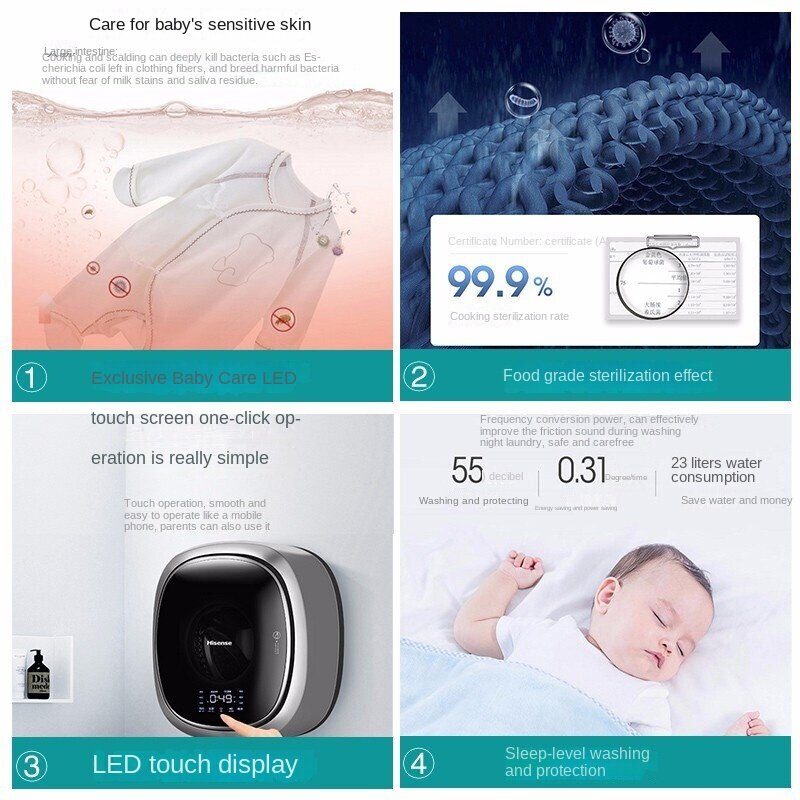 Hg30v72f Mini Maternal and Child Touch Automatic 3kg Wall-Mounted Washing Machine Hg30v75f