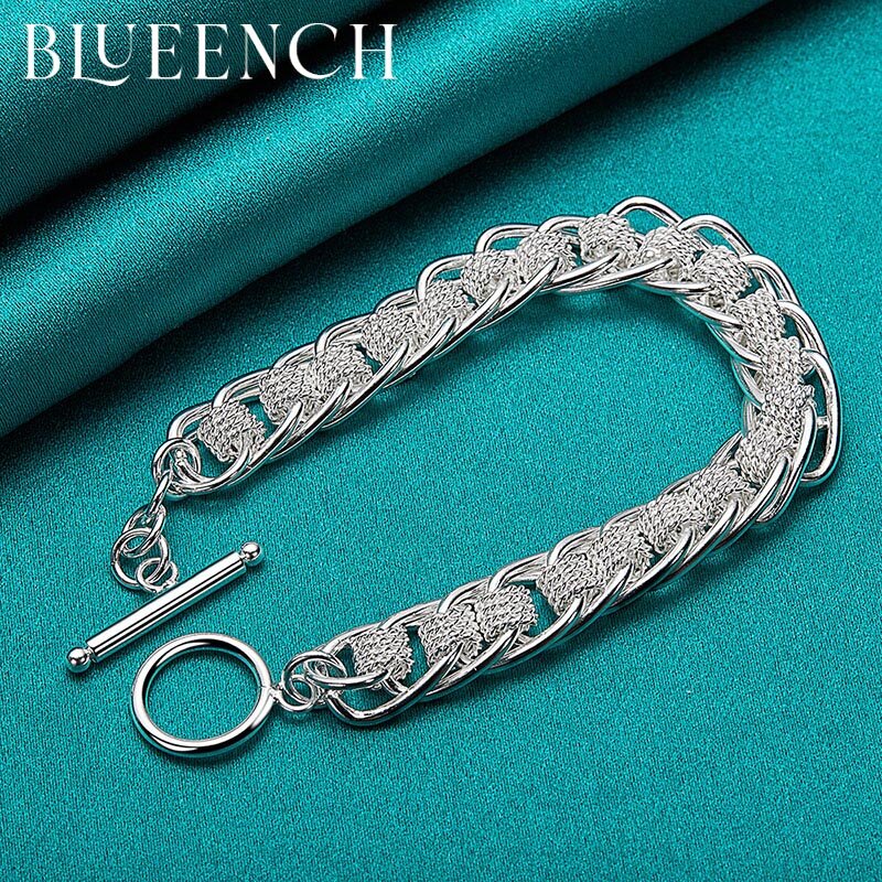 Blueench-pulsera de plata de ley 925 con diseño de látigo de caballo para mujer, brazalete con hebilla, para fiesta, boda, joyería informal