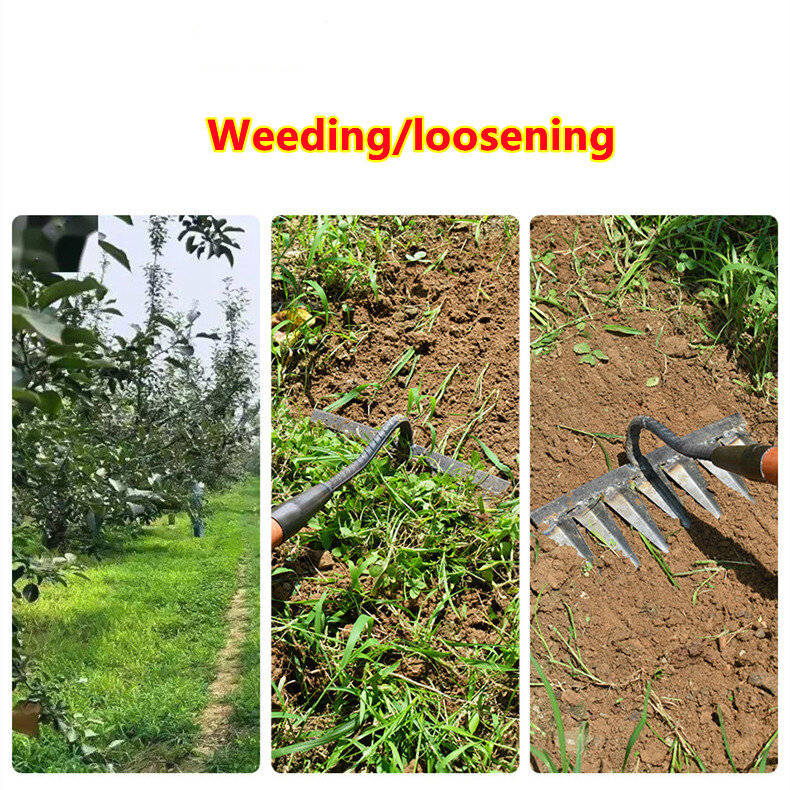 Gardening Hoe Iron Weeding Rake with Glove Agricultural Tools Grasping Raking Loosening Soil Artifact Harrow Agricultural Tools