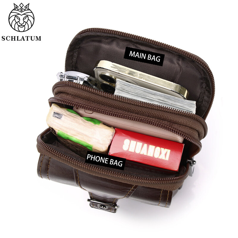SCHLATUM الرجال جلد طبيعي الخصر حزمة حزام خمر الموضة الحقيبة متعددة الوظائف السفر الهاتف كيس مزموم