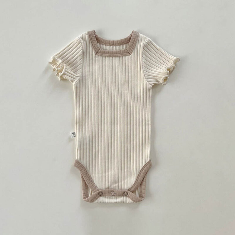 Baby Kids Romper 2022 Summer Wave Lace Short-sleeved Romper Baby Boys Girls Square Collar High Elasticity Romper for 6M-2Years