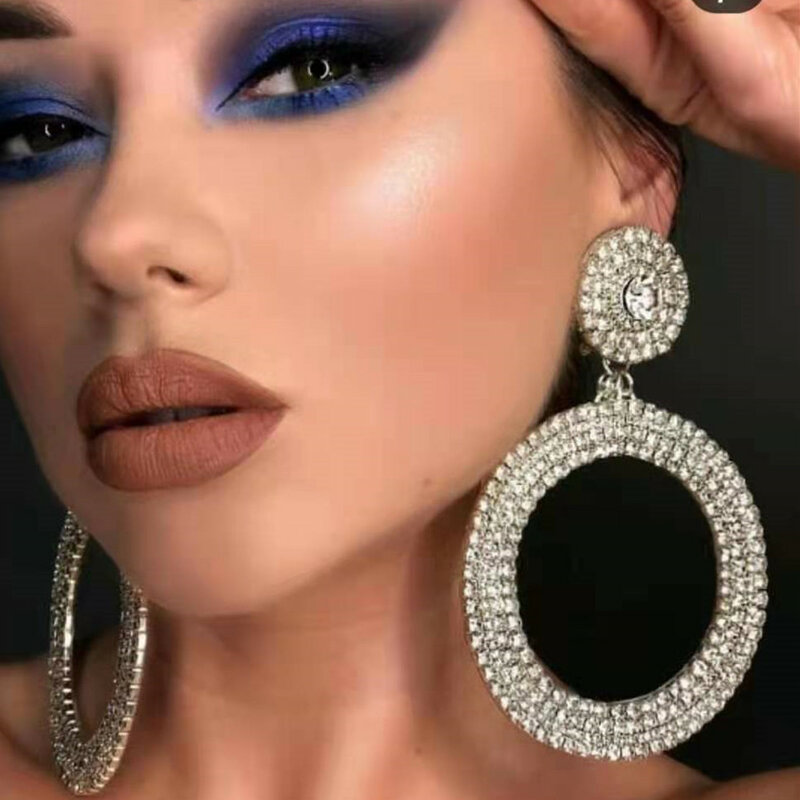 New Shiny Full strass Big Circle Pendent ciondola gli orecchini per le donne gioielli di moda Brand Show Statement orecchini accessori