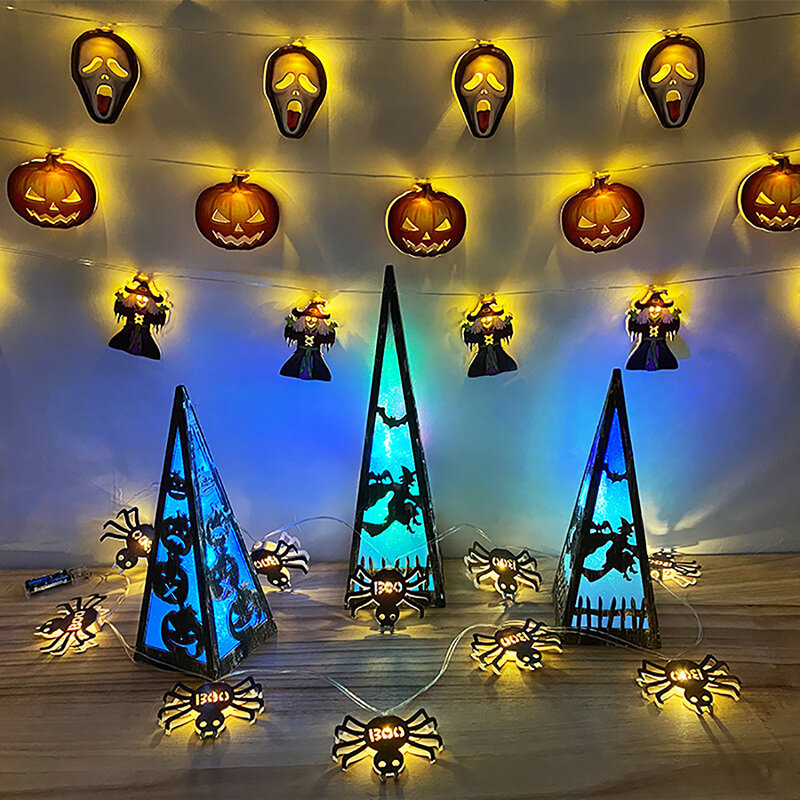 2022 halloween abóbora luzes tiras 10 leds festa atmosfera adereços abóbora crânio assistente aranha diy pendurado horror decoração
