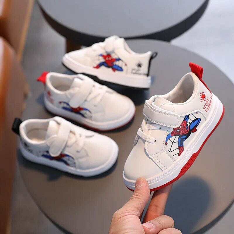 Zapatillas antideslizantes con diseño de Spider-Man para niño y niña, zapatos de suela blanda, botas para bebé, sandalias de Tenis Kdis, color blanco