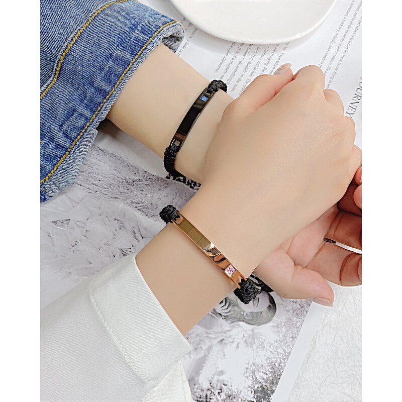 New Arrivals Fashion Trendy Curved Card Titanium Steel Couple Bracelet Personalized Smooth Lettering Bracelet Lover Gifts