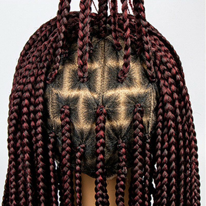 Peluca de cabello trenzado para mujer afroamericana, postizo de encaje completo sintético, estilo con bebé Updo, Borgoña