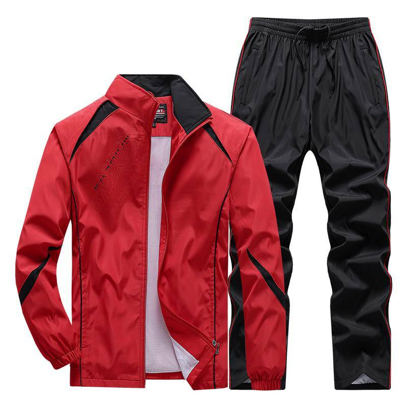 남성 운동복 스포츠 세트 새로운 패션 남성 활성 정장 봄 가을 실행 의류 2PC 재킷 + 바지 아시아 크기 L-5XL