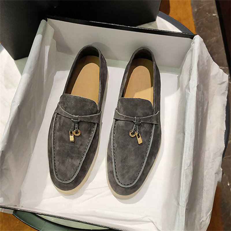 새로운 브랜드 스웨이드 플랫 하단 잠금 태슬 플랫 로퍼 여성용, 편안한 캐주얼 남자 신발 봄 가을 2023
