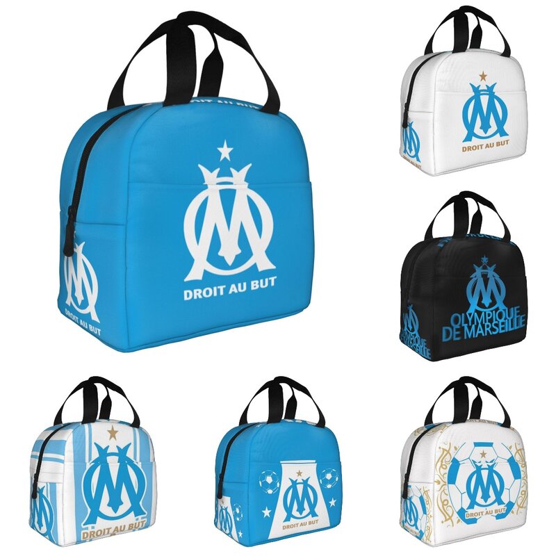 Olympique de marselha logotipo almoço sacos térmica tote para as mulheres dos homens adolescentes crianças isolado saco para o trabalho escola piquenique viajar