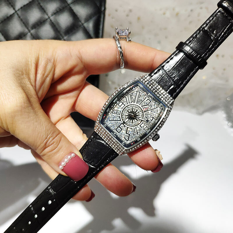 أفضل العلامة التجارية الفاخرة الماس الكامل النساء الساعات ورود عالية الجودة ساعة ذهبية النساء مع حجر الراين Tonneau موضة جديدة ساعة اليد
