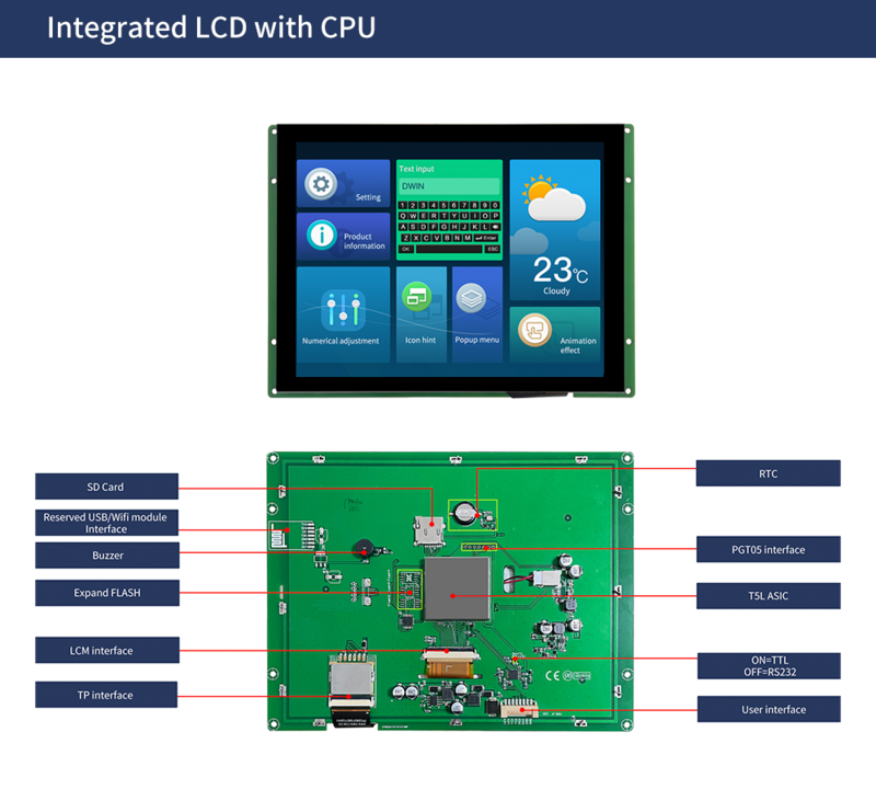 DWIN 8 Zoll 800x600 Auflösung LCD Modul Industrie HMI Touch Panel Bildschirm Smart UART TFT IPS Display