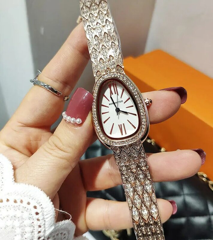 Женские наручные часы с кристаллами, из нержавеющей стали