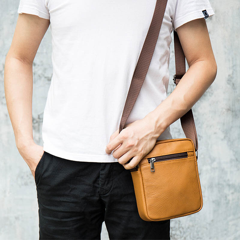 Модная сумка через плечо для мужчин, кожаная офисная однотонная сумочка на молнии для телефона, мужской мессенджер, маленький ранец