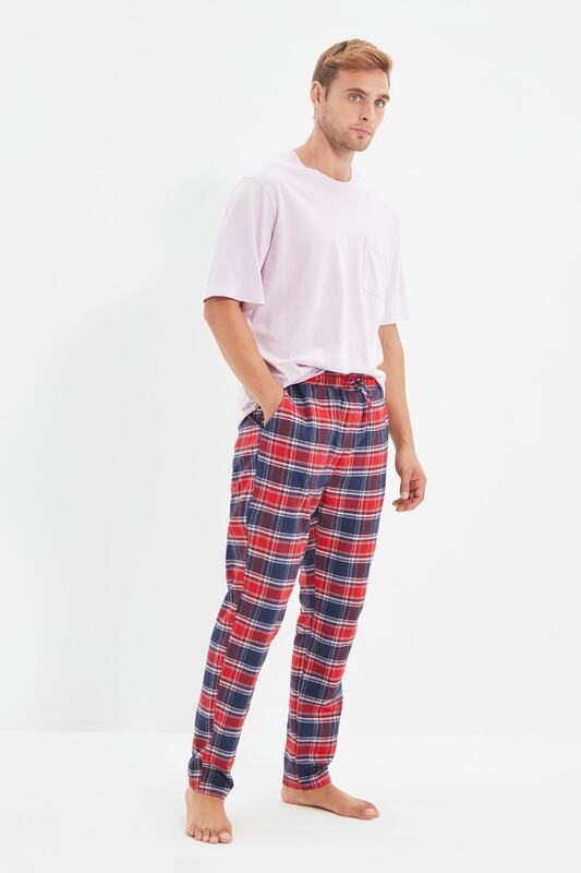Trendyol męski regularny krój w kratę spodnie od piżamy THMAW22PJ0006