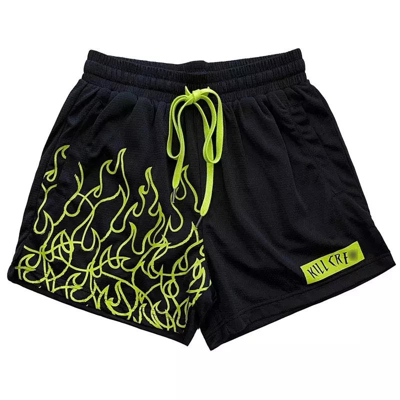 Casual masculino malha shorts verão corredores respirável de secagem rápida ginásios impressão musculação fitness praia calções masculinos marca suor