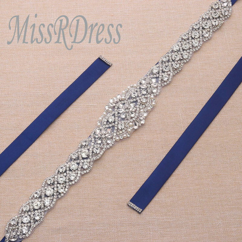Missrdress-ラインストーン付きのシルバークリスタルベルト,ウェディングドレス用のベルト