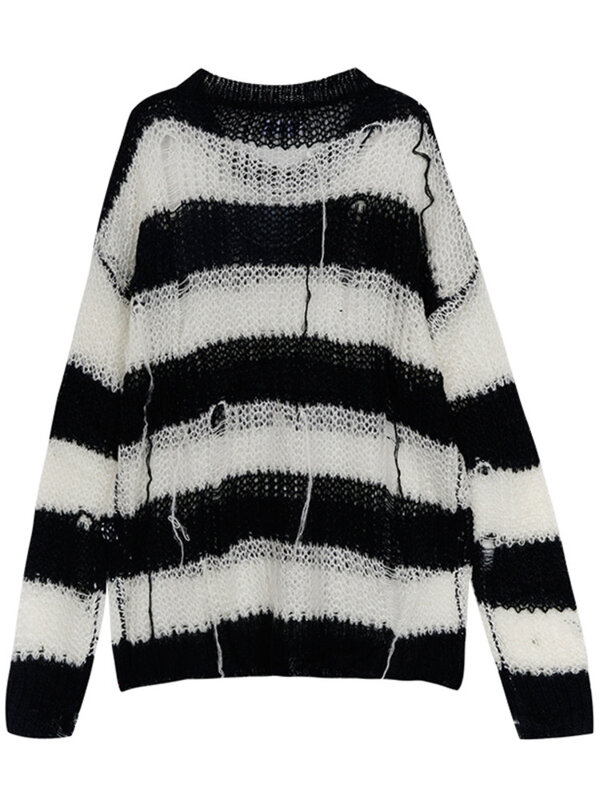 2022 sweter z dzianiny sweter kobiet sweter O-neck z długim rękawem duży Top jesień wiosna kobiet swetry Stripe Tide Streetwear