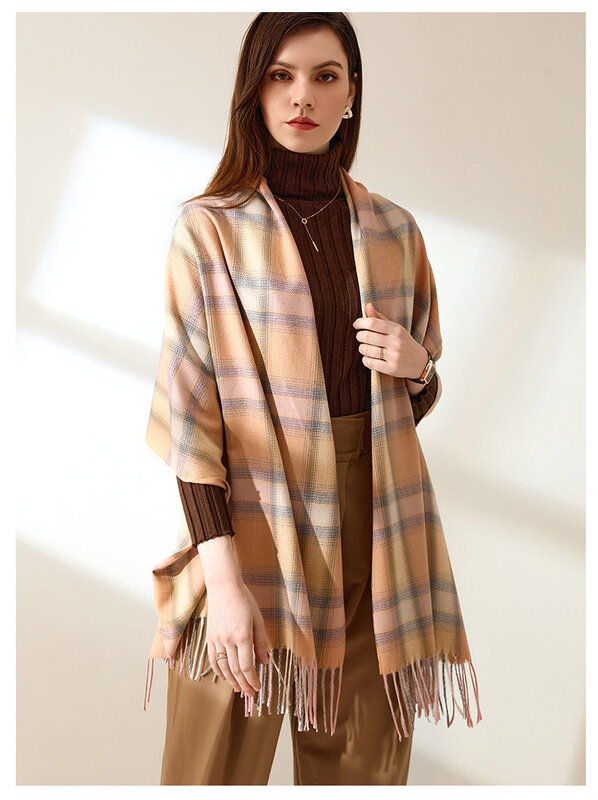 Bufanda de marca de lujo Y2k para mujer, bufanda japonesa y coreana de Cachemira cálida, celosía con borlas, fina y versátil, para invierno y otoño, 2022