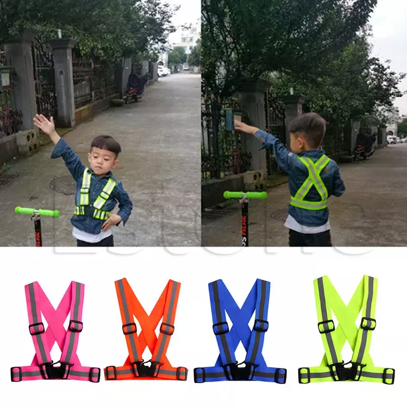 Kids Verstelbare Veiligheid Zichtbaarheid Reflecterende Vest Gear Strepen