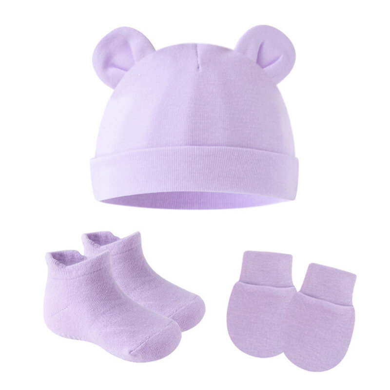 Gorros de algodão para recém-nascido, chapéu hospitalar, meias, luvas, suporte fotográfico, menino e menina, presente recém-nascido