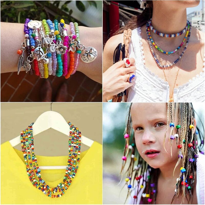 201pcs/Box Multicolor Hair Rings Beads 8 Colors Acrylic Plastic Pony Beads Bracelet Beads for DIY Jewelry Necklaces Making