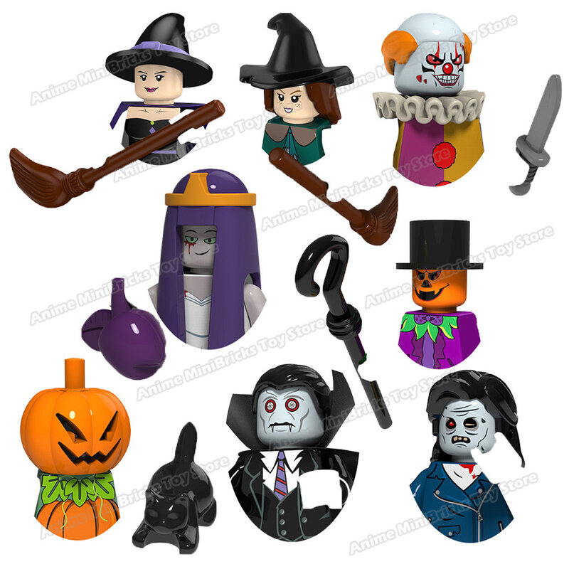Horror Freddy Jason Zombie Halloween Bouwstenen Baksteen Pompoen Vampire Witch Mini Action Figure Heads Kids Educatief Speelgoed