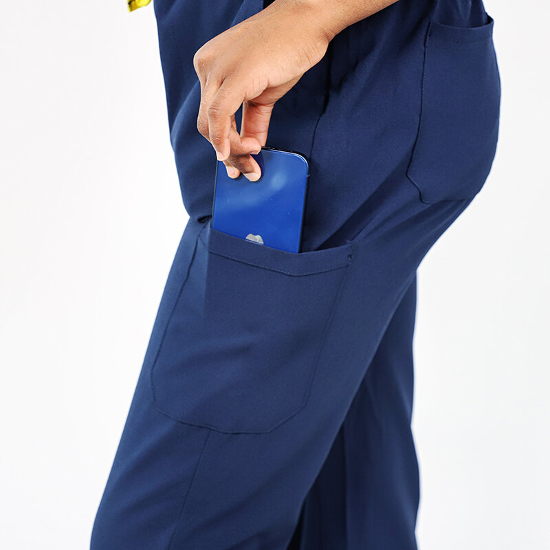 Uniformi mondo scrub donna pantaloni infermiera Harem sei tasche funzionale Navy e bordeaux e nero