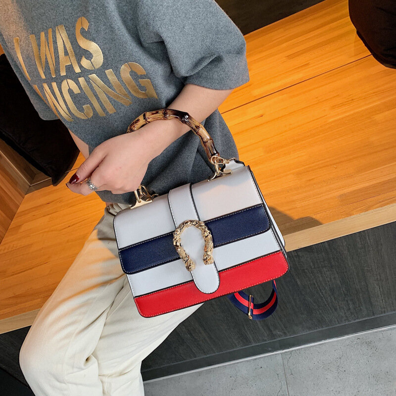 Women's Handbags Trend 2022 Fashion Leather Small Square Female Bag Panelled Party Luxury High Quality Wide Shoulder Bag Woman