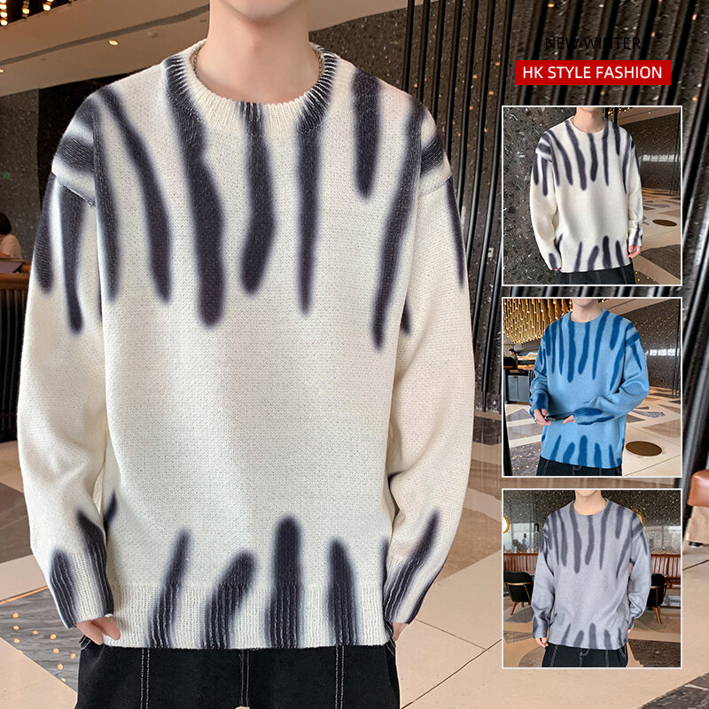 2022 męska luźny pulower Hombre moda sweter Harajuku dla mężczyzn ciepłe nowa wiosna z długim rękawem mężczyzna Fit młodzieży O-Neck dzianiny