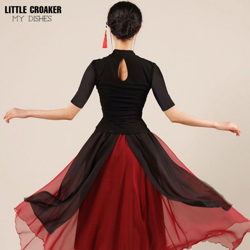 Vestido de dança clássica para mulheres, vestido com corpo preto estilo chinês, traje cheongsam, roupa de palco nova