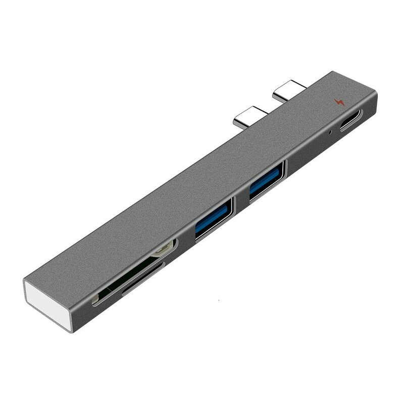 USB C Hub Aloi Aluminium dengan Pembaca Kartu SD/TF Adaptor Hub Multi USB Tipe C Kompatibel untuk Laptop PC Apple MacBook Pro Asli