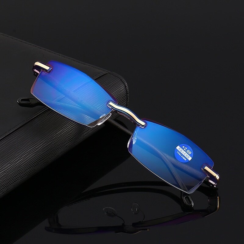 Gafas de lectura de alta resistencia para hombres y mujeres, anteojos de lectura portátiles sin montura, con luz azul, bifocales, para presbicia, TR90 + 2020 a + 1,0, 4,0