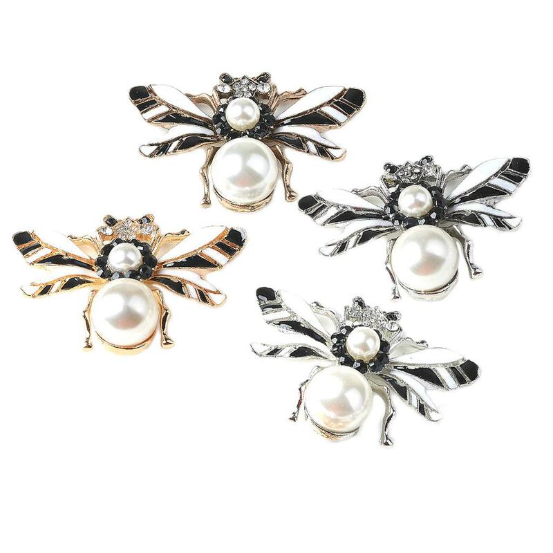 4 piezas de aleación de abeja perla de diamante de imitación botón plano adorno de álbum de recortes