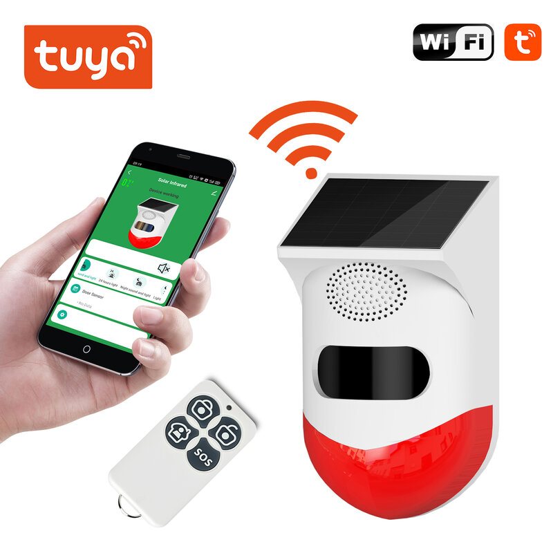 Tuya Smart WiFi Solar Powered Wireless Infrared Motion Sensor Detector  Alarm Outdoor Waterproof PIR Sensor With Remote Control