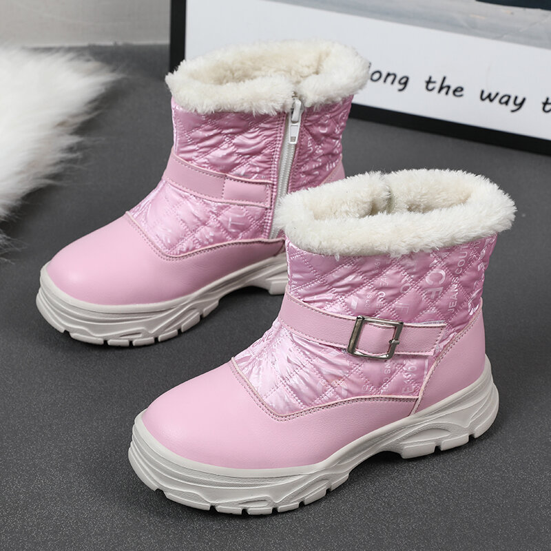 Winter Kids Boots Plus Warm Velvet Boy Snow Booties Cotton Lining Waterproof Children Leather Shoes Outdoor Activity Supplies