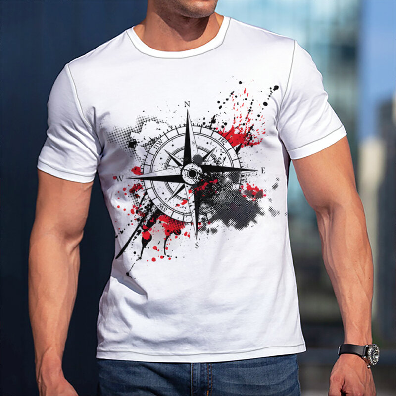 2022 verão nova moda masculina bússola 3d impresso camiseta hip hop manga curta confortável venda quente