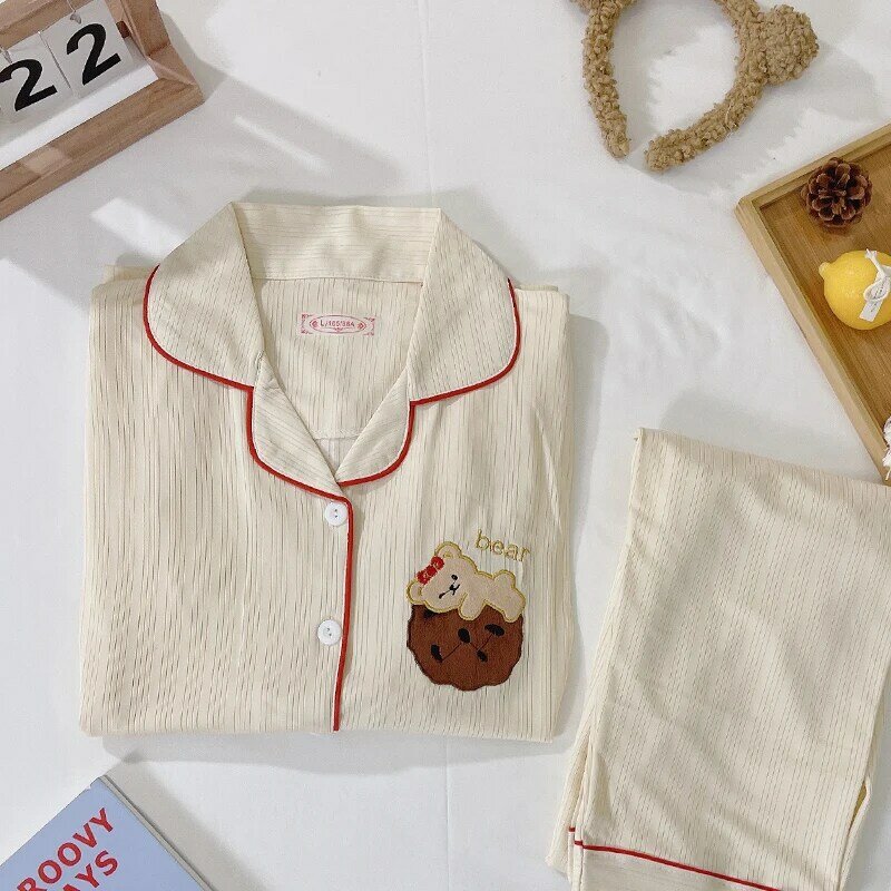 Maternidade maternidade pijamas pós-parto primavera outono roupas de enfermagem da mulher grávida algodão lapela amamentação sleepwear