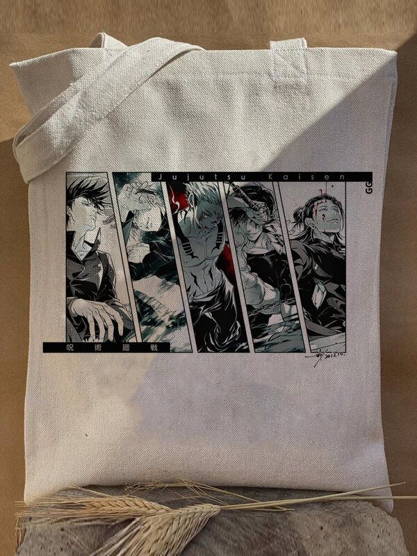 Harajuku Y2k anime Jujutsu Kaisen-Bolso de compras de lona para mujer, bolso de mano reutilizable, bolso de hombro plegable
