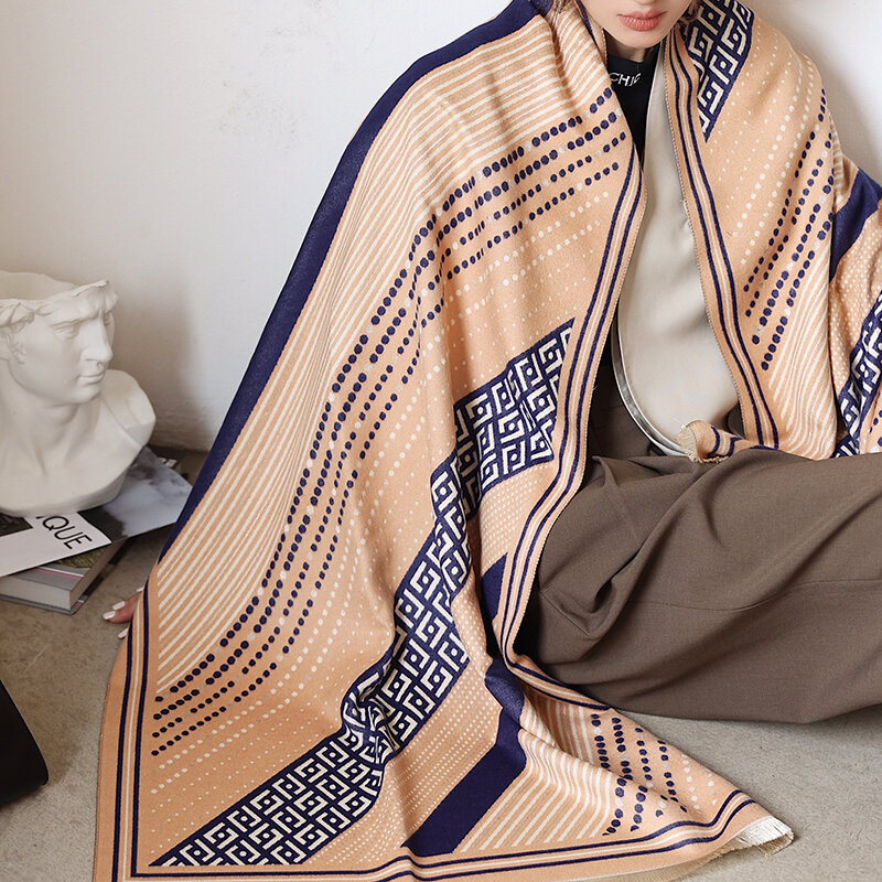 2021 럭셔리 브랜드 따뜻한 캐시미어 스카프 여성 두꺼운 Pashmina 담요 Bufanda Shawl Foulard 여성 디자이너 Echarpe Poncho 2021