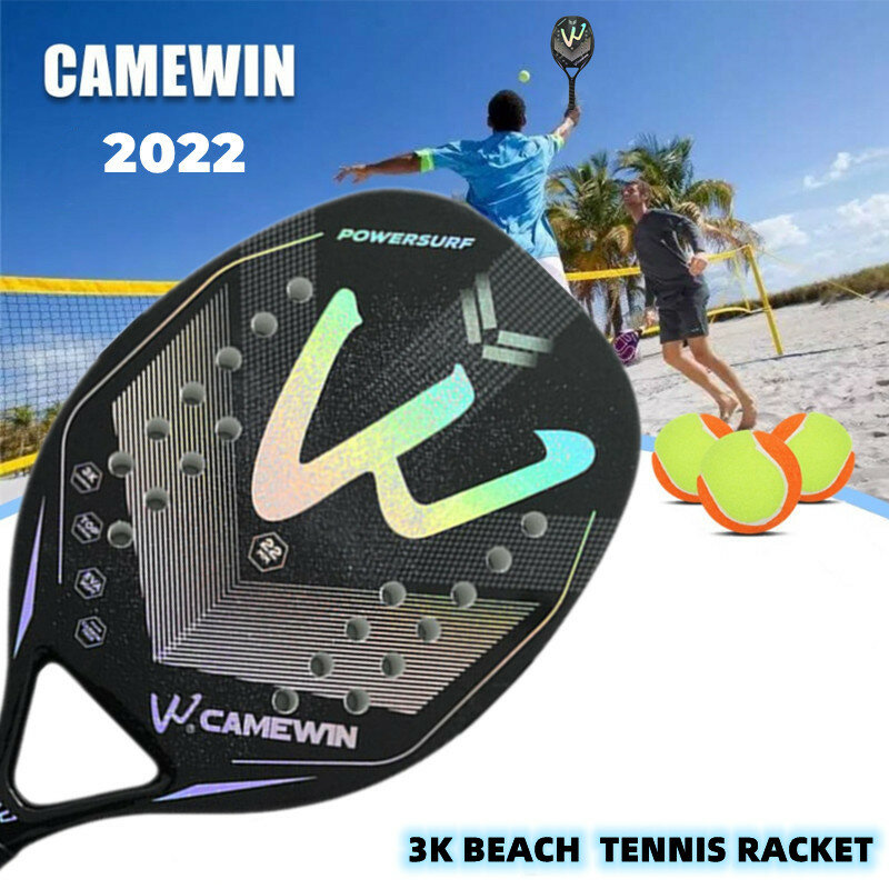 Camewin 풀 탄소 섬유 러프 비치 테니스 라켓, 가방 포함, 프리미엄 스웨트밴드, 테니스 패들, 3K, 2022 신제품
