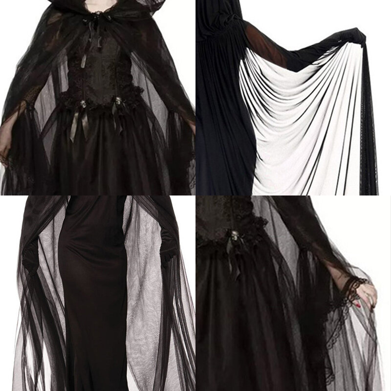 Kostum Cosplay Halloween Wanita Death Hell Witch Seragam Vampir Iblis Gaun Panjang Hitam Kostum Pesta Hari Orang Mati Opera