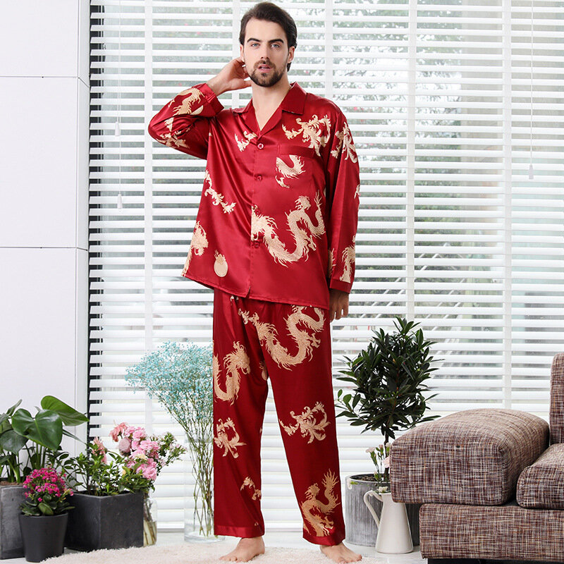 Пижама Мужская тонкая с длинным рукавом, шелковая ночная рубашка, одежда для сна, комплект пижамы для мужчин и женщин, летняя одежда для сна